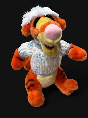 Disney Tigger Plush in Orange with White Knit Sweater and Pink Nose